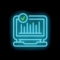 Neon laptop showing validated analytics data chart icon vector