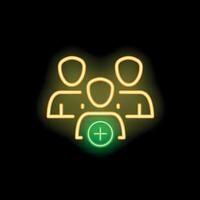 Neon icon of three people adding a new member to their team vector