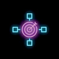Neon style icon showing target with arrow representing business strategy vector