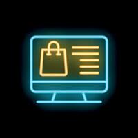 Neon sign depicting online shopping on computer screen vector