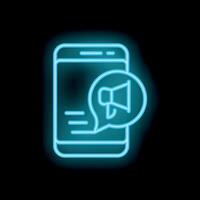 Smartphone showing mobile marketing and digital advertising neon icon vector