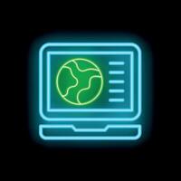 Neon icon of laptop displaying world map for global communication vector