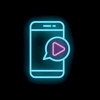 Neon mobile phone showing message notification icon vector