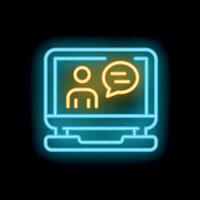 Neon computer icon showing online communication with speech bubble vector