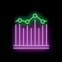 Neon style icon showing growing bars chart with upward trend on black background vector
