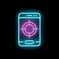 Neon target on smartphone screen displaying digital marketing concept vector