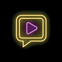 Neon speech bubble featuring a play button on black background vector