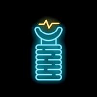 Neon sign of a slinky toy with a heart rate symbol above it on a black background vector