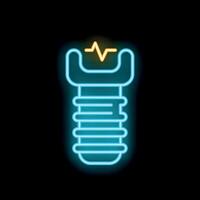 Neon icon of dental implant connecting with heartbeat line showing successful surgery vector