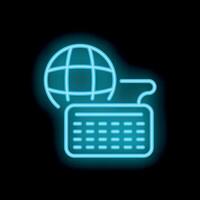 Blue neon icon of global communication concept with globe and keyboard vector