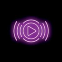 Neon pink play button sending out wifi signal on black background vector
