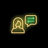 Neon icon of woman talking about sending and receiving messages vector