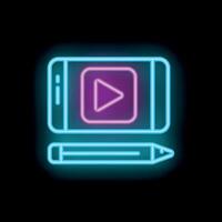 Neon icon of smartphone showing play button and pencil representing online education vector