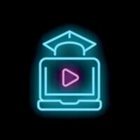 Neon icon of laptop showing lecture with graduation cap for online education vector