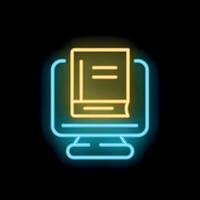 Neon icon of book displaying on computer screen symbolizing online education vector