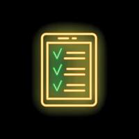 Neon check list on smartphone screen on black background vector