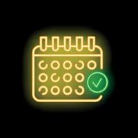 Neon calendar icon showing green check mark for appointment vector