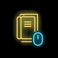 Neon icon of books and computer mouse representing online education vector