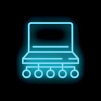 Neon blue laptop illustrating concept of computer network vector