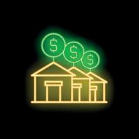 Neon icon of houses showing increasing property value vector