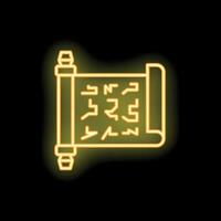 Neon yellow ancient scroll shining on black background vector