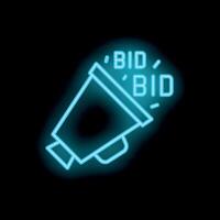 Neon megaphone announcing bid with glowing blue light effect vector