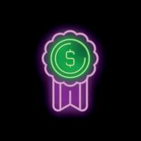 Neon sign of dollar sign inside a rosette with ribbon award money recognition vector