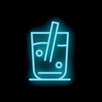 Blue neon sign of a refreshing drink with bubbles and straw on black background vector