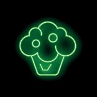 Green neon sign showing a cupcake on a black background vector