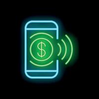 Neon sign representing contactless mobile payment system with dollar sign and nfc waves vector
