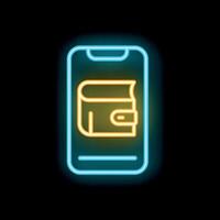 Neon sign of mobile phone showing digital wallet for online payment vector