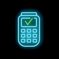 Neon sign showing a pos terminal accepting payment with a green check mark vector