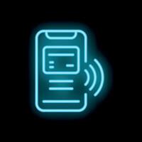 Smartphone showing nfc payment system neon sign on black background vector
