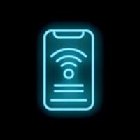 Neon smartphone showing wifi signal icon on black background vector