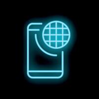 Neon sign of smartphone with globe showing concept of global network connection vector