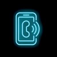 Neon smartphone showing incoming call icon on black background vector