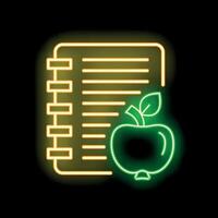 Neon icon of notepad with apple representing healthy lifestyle and diet vector