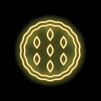 Yellow neon sign of a pie with a dark background vector