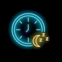 Neon clock showing bedtime with crescent moon and z letters vector