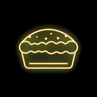 Neon sign of pie with filling and crumb topping glowing yellow vector