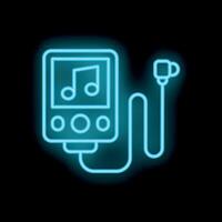 Neon music player icon glowing on dark background vector