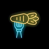 Glowing neon line carrot on fork icon isolated on black background vector