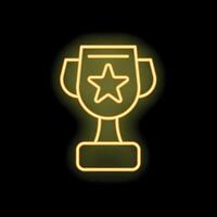 Golden neon icon of a trophy cup with a star, shining on a black background vector