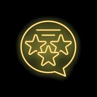 Neon speech bubble showing three stars customer review rating vector
