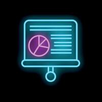 Neon presentation icon showing pie chart and text lines vector