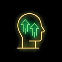 Neon head with up arrows showing personal development vector