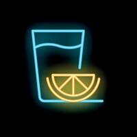Neon sign of a refreshing drink with a slice of lemon vector