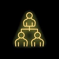 Neon icon of a manager leading two employees in an organization chart vector