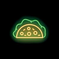 Green and yellow neon taco shining in the dark vector