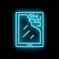 Neon tablet showing cracked screen displaying concept of device damage vector
